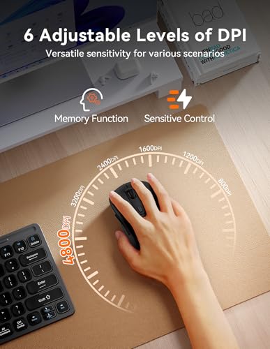 TECKNET Bluetooth Mouse, [ USB + BT1 + BT2 ] Wireless Mouse for Laptop, Silent Click, Ergonomic Design, 4800 DPI Computer Mice Wireless, Dual Mode for Laptop, Computer, iPad, MacBook - color: Black