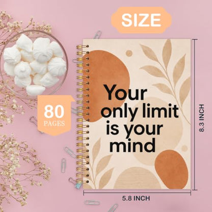 Motivational Gifts Spiral Notebook for Women Men 5.5x8.3 Inch | Inspirational Gifts for Women Men,Your Only Limit Is Your Mind Positive Affirmations Boho Botanical Neutral Notebook Journal - color: Bohemian plant style white