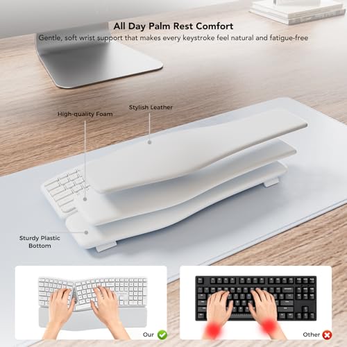 KYSONA Ergonomic Keyboard Mouse Wireless Combo, Full Size Bluetooth Split Keyboard with Wrist Rest, 4 Level DPI Ergo Mouse for Windows Mac OS Computer, White - color: White