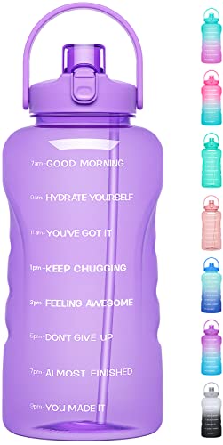HydroPal 1 Gallon Water Bottles with Straw, 128 oz Water Bottle BPA Free Innovative 2-IN-1 Lid Gym Bottle with Times to Drink Motivational, Large for Sports Fitness Camping Water Jug （13.8X5.5 inch） - color: Amethyst