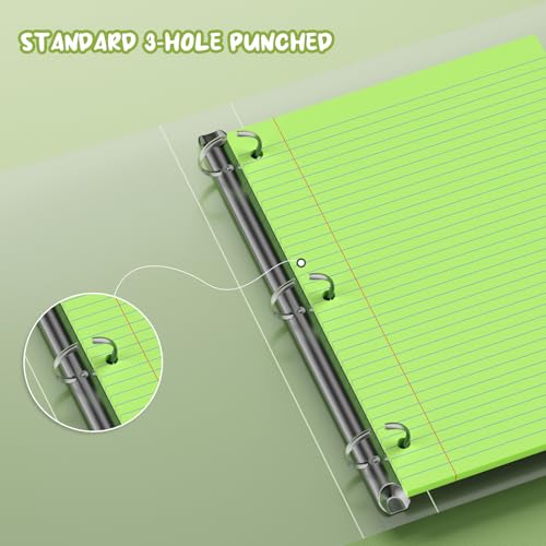 Green Loose Leaf Paper 8 x 10.5, 120 Sheets Lined Paper College Ruled Paper, 3 Hole Punched Notebook Paper College Ruled, 3 Ring Binder Paper 8 x 10.5, Filler Paper College Ruled for Office, School - color: Green-120 Pcs