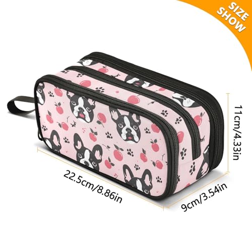 ALAZA French Bulldog Pink Pattern Large Pencil Case, Pen Pouch Pencil Bag with 3 Compartments Pen Holder Organizer Stationery Bag - color: Bulldog