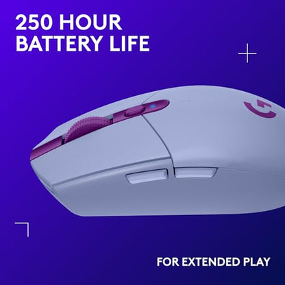Logitech G305 Lightspeed Wireless Gaming Mouse, Hero Sensor, 12,000 DPI, Lightweight, 6 Programmable Buttons, 250h Battery, On-Board Memory, Compatible with PC, Mac - Lilac - color: Lilac, style: Classic