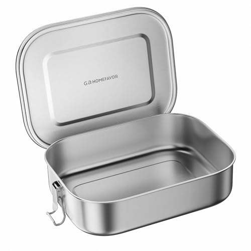 G.a HOMEFAVOR Stainless Steel Bento Lunch Box - Leak-Proof Metal Bento Box, Large Food Container with Lock Clips, Snack Container, Dishwasher Safe, 1400 ml/47 oz - size: 1400 ml - No Compartments