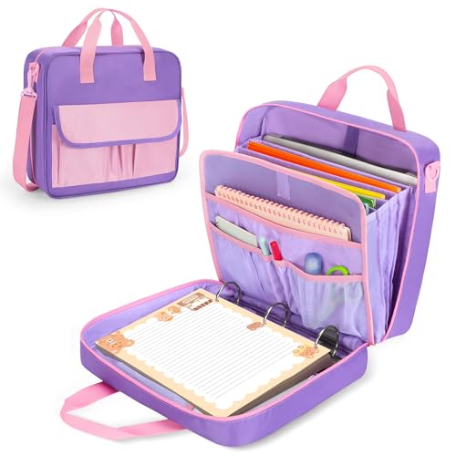 YARWO Zipper Binder Bag for Boys and Girls, 3 Ring Binder Holds 500 Sheets | Accordion File Organizer, 5 Expanding File Folder, Fit 13” Laptop, Learning Tablet and Stationery, Gifts for Students, Purple - color: Purple