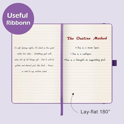 Ruled Notebook/Journal - Classic Lined Journal/Notebook, 5.3'' x 8.26'', Hardcover with Thick Paper, Banded + Pen Holder +Inner Pocket - Lavender - color: Lavender, size: Ruled