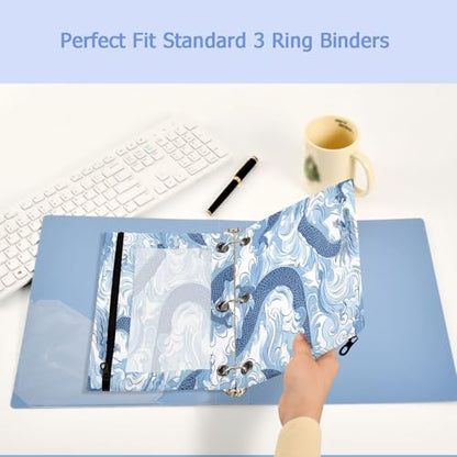 Studying 2 Pack Asian Stylish Blue Clouds Dragon Sky 3 Ring Binder Pencil Pouch Bags,Clear Window Zipper Storage Case for Boys Girls School Office Supplies Cosmetics Organizers - color: Multi-clouds Dragon