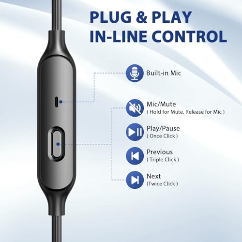 ASKUBSKU USB Headphones Earbuds with Microphone for PC 7.5FT, Blue Black | USB Earphones for Computer Office Meeting, Wired Headset with Mute Stereo Call Laptop Earphones for Dell/Surface - color: BlackBlue