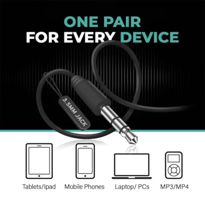 JustJamz Bulk Earbuds 100 Pack | Wired in-Ear Earphones for Classroom, Students, Kids, and Libraries | Disposable Headphones with 3.5mm Jack, Perfect for Schools, Laptops, and Chromebooks, Black