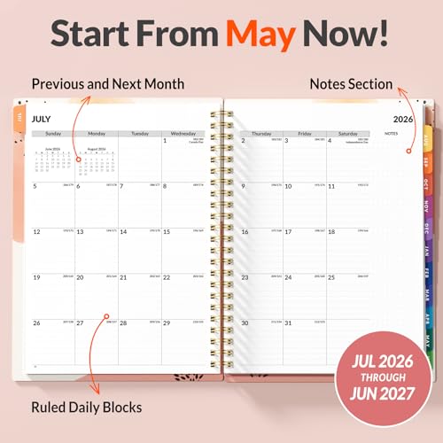 SUNEE 2026-2027 Appointment Book, Quarter-Hourly, Weekly & Monthly - from July 2026 to June 2027, 6.4"x8.3" Academic Planner, Flexible Cover, Note Pages, Bookmark, Spiral Binding, Abstract - color: Blushing Abstract Breeze
