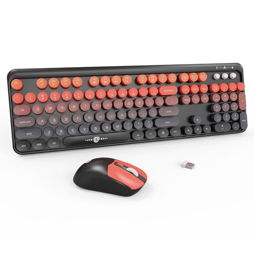 FOPETT Wireless Keyboard and Mouse Combo - 2.4G Full-Sized Cute Colorful Mouse and Keyboard with 104 Round Keys Retro Typewriter Keyboard for Laptop/Windows/PC - Orange Gradient - color: V2050 Orange Gradient