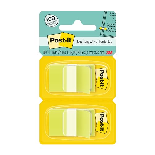 Post-it Flags, 50/Dispenser, 2 Dispensers/Pack, 1 in Wide, Bright Green (680-BG2) - color: Bright Green, size: 0.3" x 2.7"