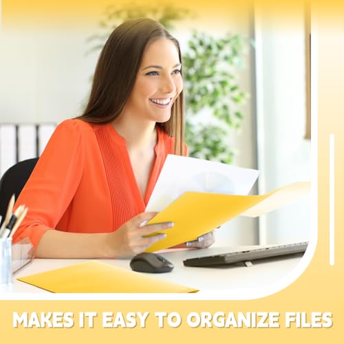 Gueevin 150 Pcs Plastic Folders with Pockets, Two Pocket Folder Fit 8.5 x 11 Inch Letter Size Paper, Heavy Duty School Folders Business Card Holder for Home Office School Bussiness (Yellow) - color: Yellow