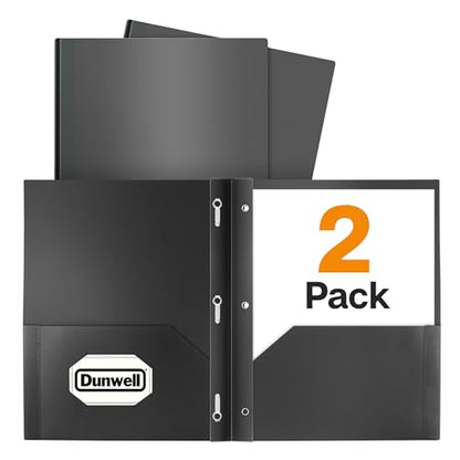 Dunwell Plastic Folders with 3 Prongs, (2 Pack, Black), 2-Pocket Folders with Fasteners, Durable Acid-Free Poly for Long Term Use, Includes Labels - color: Black, size: 2 Pack