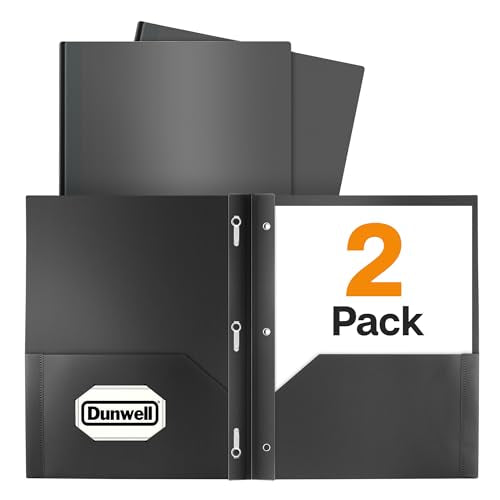Dunwell Plastic Folders with 3 Prongs, (2 Pack, Black), 2-Pocket Folders with Fasteners, Durable Acid-Free Poly for Long Term Use, Includes Labels - color: Black, size: 2 Pack