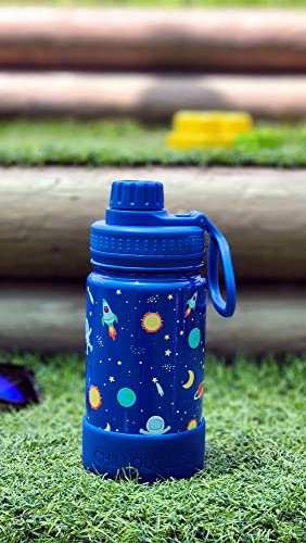 CHILLOUT LIFE 12oz Kids Insulated Stainless Steel Water Bottle with Leak Proof Spout Lid & 144 Stickers - color: Blue Space, style: 12 oz