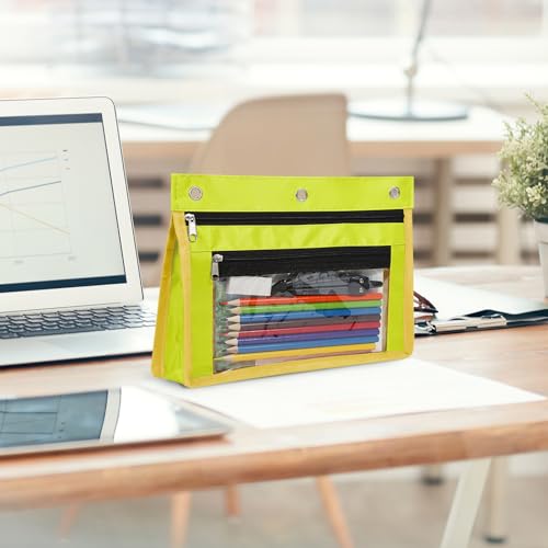 YoeeJob 2 Pack 1 Inch Expandable Zipper Pencil Pouches with Clear Window for 3 Ring Binder, Suitable for School & Office（Yellow） - color: Yellow