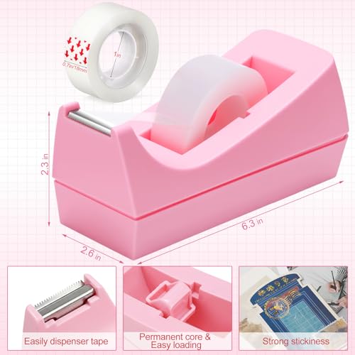 Yahenda 10 Pack Pink Desktop Tape Dispenser Non Skid Base with 0.7 x 985 Inches Invisible Tape Refills Bulk Weighted Roll Dispenser for Office Home School - color: Pink