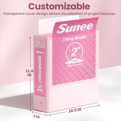 SUNEE 5.1cm(2인치) 바인더 3링 6팩, 클리어 뷰 3링 5.1cm(2인치) 바인더, PVC 프리, 학교 또는 사무용품용, 파스텔 6가지 색상 - color: 파스텔 모음, size: 2인치
