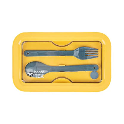 Restaurantware-Bento Tek 28.7 Ounce Bento Boxes, 10 Reusable Lunch Containers - With Fork And Spoon, Does Not Contain BPA, Blue And Yellow Plastic Reusable Lunch Boxes, Microwavable, Dishwashable - size: 10 Count, style: 29 oz - Blue