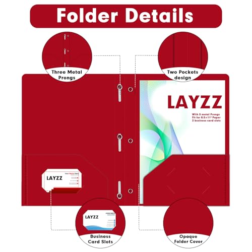 Plastic 2 Pocket Folders with Prongs, 30 Pack, Heavyweight, Letter Size Poly Folders with 3 Metal Prongs Fastener Clips (Red) - color: Red