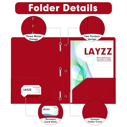 Plastic 2 Pocket Folders with Prongs, 30 Pack, Heavyweight, Letter Size Poly Folders with 3 Metal Prongs Fastener Clips (Red) - color: Red