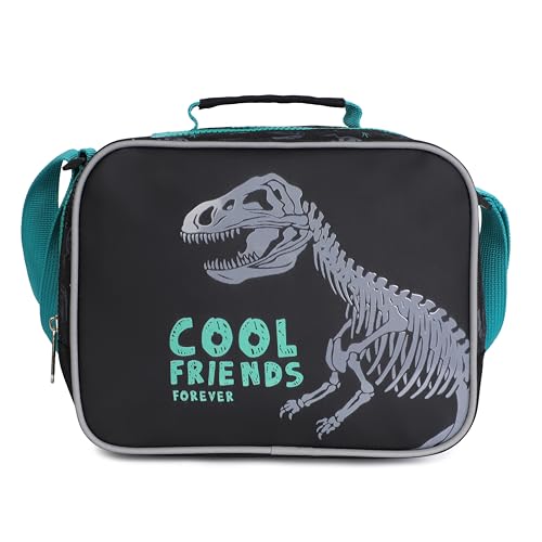 Kids Rolling Backpack for Boys, 5 PCS Cartoon Wheeled Backpack Set with Lunch Bag & Pencil Case, Durable Backpack with Wheels for School, Travel & Daily Use (Green) - color: Dinosaur Black