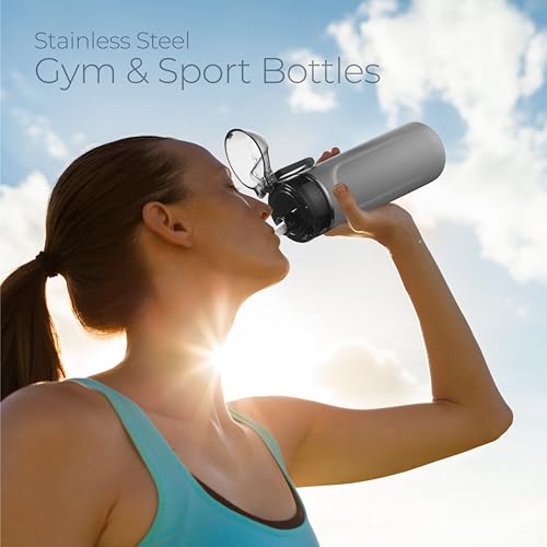 SipX Insulated Water Bottle, Water Bottle with Straw Lid, 18 oz Triple Insulated Stainless Steel, Leakproof, BPA-Free, Slim Durable Metal Bottle for School, Gym & Office, Grey - color: Gray