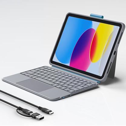 Wireless Keyboard Case for iPad 10th Generation, Bluetooth Wireless Detachable Magnetic Stand Rechargeable Keyboard with Folio Slim Compact Removable Cover with Trackpad, Backlit Keys - color: Blue