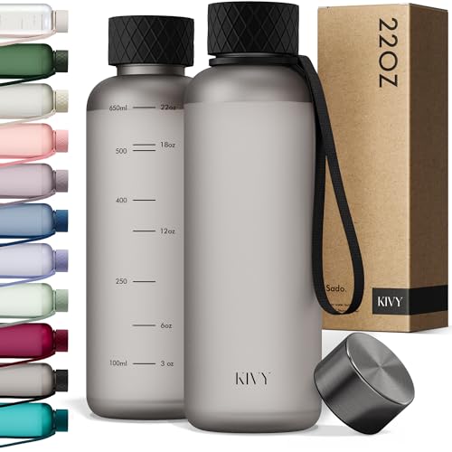 KIVY Slim Water Bottle 22oz [Lightweight & Shatterproof] - Reusable Tritan Water Bottle - Leak Proof Bottle for Women & Men - Water bottle no straw - Dishwasher Safe - BPA Free - color: 02 Ash Black, size: 22oz