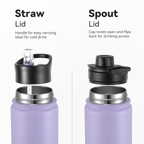 16 oz Insulated Water Bottle with Straw Lids, Stainless Steel Kids Water Bottles for School, Double Wall Vacuum Metal Water Bottle with Straw & Wide Mouth Lid, Lavender 4 Pack - color: Lavender, size: 16oz-4 Pack