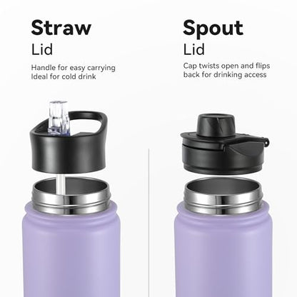 16 oz Insulated Water Bottle with Straw Lids, Stainless Steel Kids Water Bottles for School, Double Wall Vacuum Metal Water Bottle with Straw & Wide Mouth Lid, Lavender 4 Pack - color: Lavender, size: 16oz-4 Pack