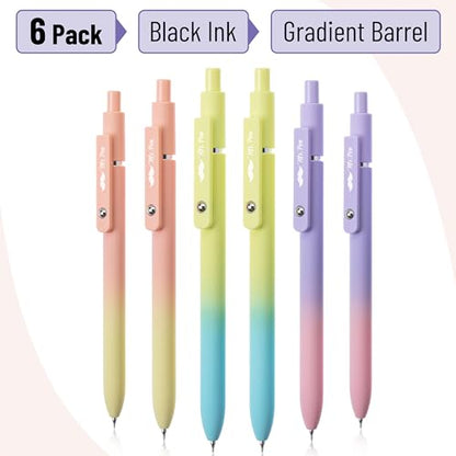 Mr. Pen- Retractable Gel Pens, 6 Pack, Gradient Color Barrels | Black Gel Pens, Fast Dry, Fine Point 0.5mm, Retractable, Cute Pens, Gel Ink Pens, Aesthetic Pens for Journaling - color: Gradient Barrels