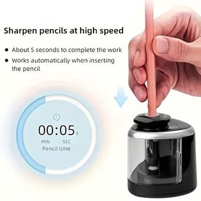 Automatic Pencil Sharpener with Auto Stop & Lead Breakage Protection – Ideal for Offices,Schools,Students,and Illustrators Quiet Operation,No Rough Edges,Black - color: Black