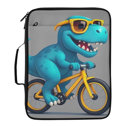 Heavy-Duty 3-Hole Ring System Binder Organizer Portfolio with 7-Pocket Accordion Divider, Blue Dinosaur Portable Expanding File Folder with Elastic Pen Loops Organizer