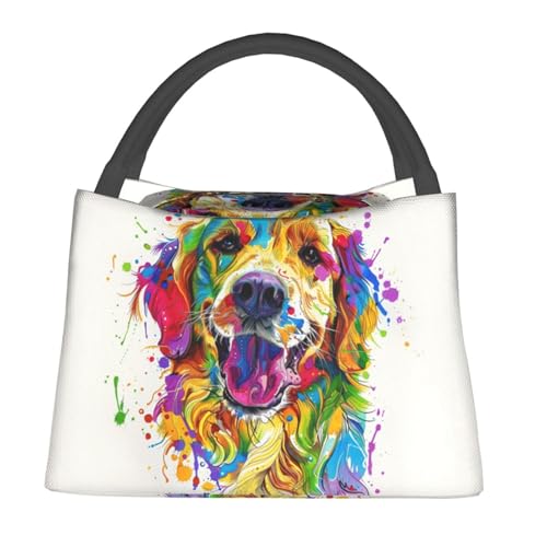 Colorful Golden Retriever Lunch Bag for Women, Girls, Kids, Reusable Insulated Lunch Box for Work, Office, Picnic, Travel, School, Gifts - color: Colorful Golden Retriever