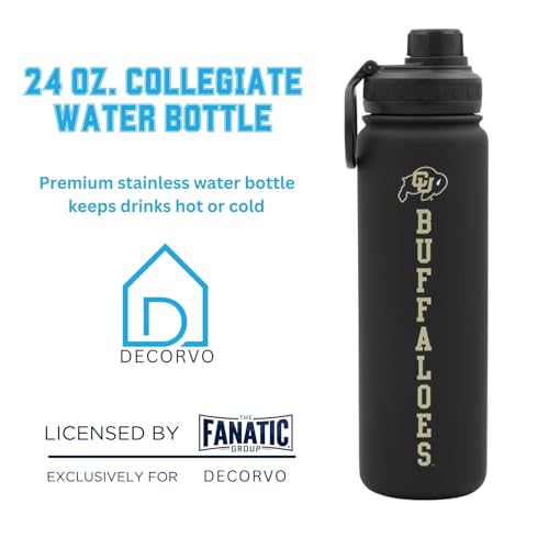 Colorado Water Bottle - Black Double Walled Stainless Steel 24 oz Keeps Drinks Cold or Hot - color: Colorado Buffaloes - Black