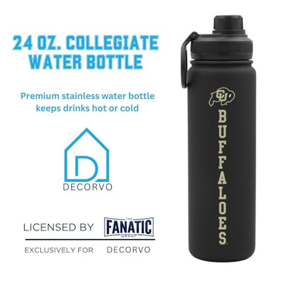 Colorado Water Bottle - Black Double Walled Stainless Steel 24 oz Keeps Drinks Cold or Hot - color: Colorado Buffaloes - Black