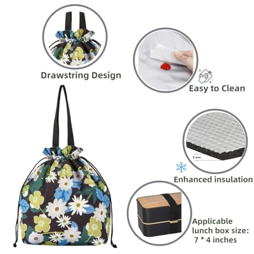 Double-Handle Lunch Bag, Insulated Waterproof Reusable Tote for Women/Students, Fits 2 Bento Boxes + Water Bottle - Ideal for School/Office/Picnic(Daisy) - color: Daisy