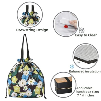 Double-Handle Lunch Bag, Insulated Waterproof Reusable Tote for Women/Students, Fits 2 Bento Boxes + Water Bottle - Ideal for School/Office/Picnic(Daisy) - color: Daisy