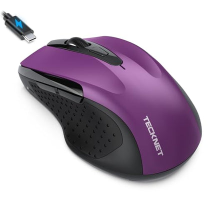 TECKNET Rechargeable Jiggler Wireless Mouse (BT5.0/3.0 & 2.4G) 4800 DPI Silent USB A & Bluetooth Mouse 6 Buttons, Wide Compatibility - Purple - color: Purple