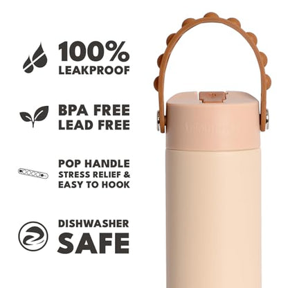 Elemental Insulated Kids Water Bottle, Stainless Steel Water Bottle with Straw Lid & Pop-It Handle, Leak-Proof Water Bottles for School, Boys or Girls, Travelling and Sports, 18oz - Beige - color: Beige