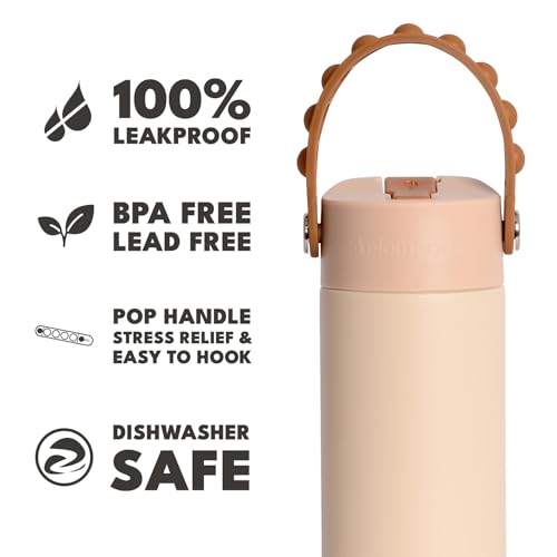 Elemental Insulated Kids Water Bottle, Stainless Steel Water Bottle with Straw Lid & Pop-It Handle, Leak-Proof Water Bottles for School, Boys or Girls, Travelling and Sports, 18oz - Beige - color: Beige