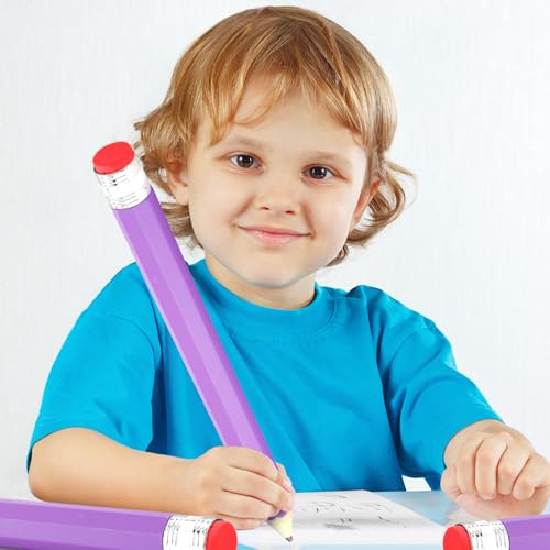 16 Inch Wooden Large Jumbo Pencils Giant Big Funny Wood Pencil with Cap and Eraser Fun Novelty Gifts for Kids School Kindergarten Home Office Prop Supplies(Purple) - color: Purple