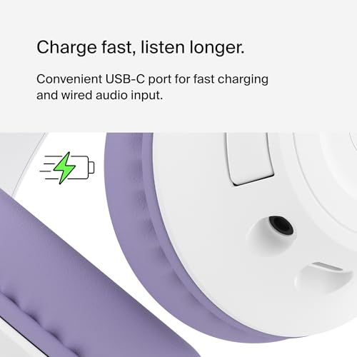 Belkin SoundForm Inspire Wireless Over-Ear Headset for Kids, Online Learning & Travel w/Built-in Microphone, 85dB Safe Volume Limit, 35H Battery - Compatible w/iPhone, iPad, Galaxy & More - Lavender - color: Lavender, style: Wireless