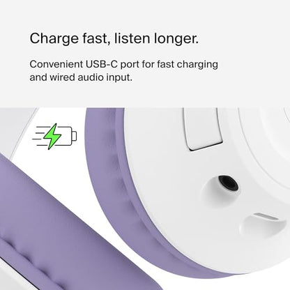 Belkin SoundForm Inspire Wireless Over-Ear Headset for Kids, Online Learning & Travel w/Built-in Microphone, 85dB Safe Volume Limit, 35H Battery - Compatible w/iPhone, iPad, Galaxy & More - Lavender - color: Lavender, style: Wireless