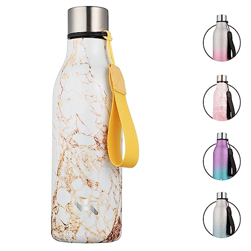 Konokyo 18 oz Insulated Stainless Steel Metal Water Bottle with Strap - color: Marble-Amber, size: 18 Ounces