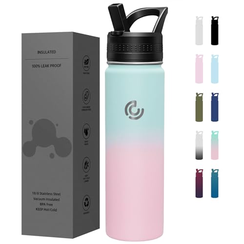 COKTIK 22oz Sports Water Bottle, Stainless Steel Water Bottle for Insulated, Reusable Travel Bottle, With Straw, With Handle Grip for Easy Carrying, Suitable for Cycling, Outdoor Vacations(Bubble Gum) - color: Bubble Gum, size: 22 Ounces