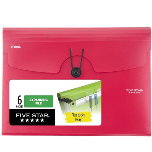 Five Star Expanding File Organizer, 6-Pocket Accordian File Organizer, Bungee Closure, Holds 11" x 8-1/2", Fire Red (350100B-ECM) - color: Fire Red, size: Pack of 1