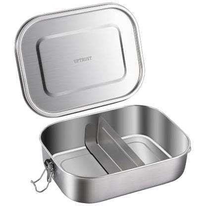 UPTRUST Leak Proof Stainless Steel Lunch Food Container, Large Bento Boxes Metal Lunch Box for Kids or Adults - Lockable Clips (1400ML/47oz) - size: 1400 ML - 2-Compartment